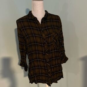 BE COOL Plaid Button Down Shirt - Brown and Black